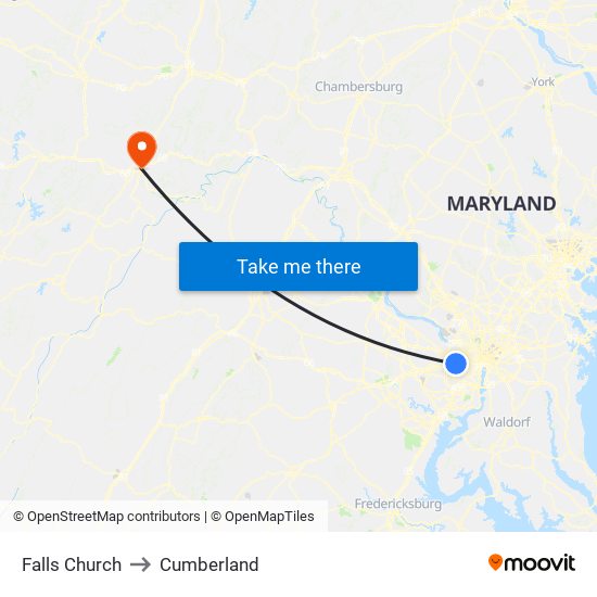 Falls Church to Cumberland map