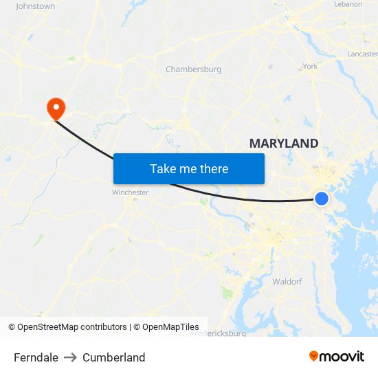 Ferndale to Cumberland map