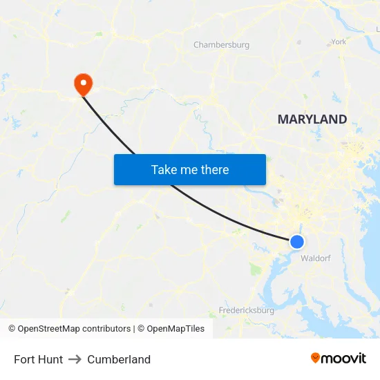 Fort Hunt to Cumberland map