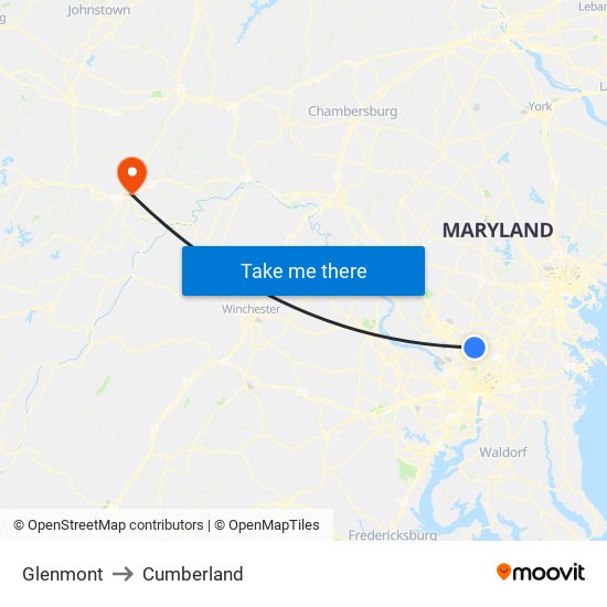 Glenmont to Cumberland map