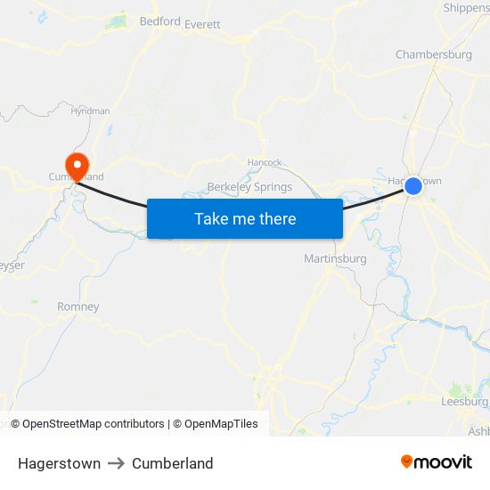 Hagerstown to Cumberland map