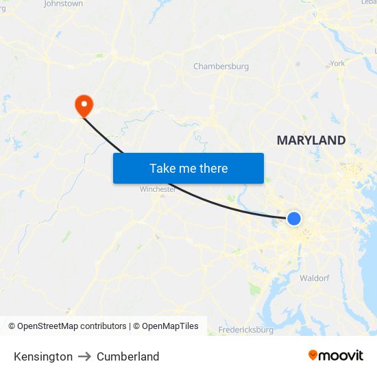 Kensington to Cumberland map