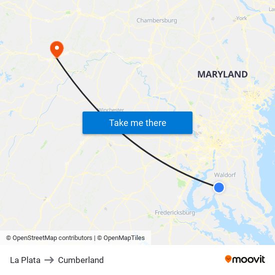 La Plata to Cumberland map