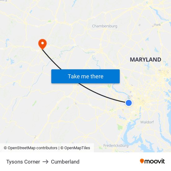 Tysons Corner to Cumberland map