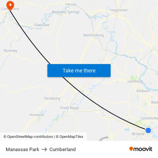 Manassas Park to Cumberland map