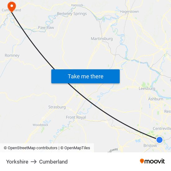 Yorkshire to Cumberland map