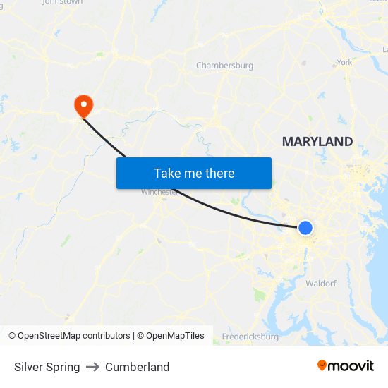 Silver Spring to Cumberland map