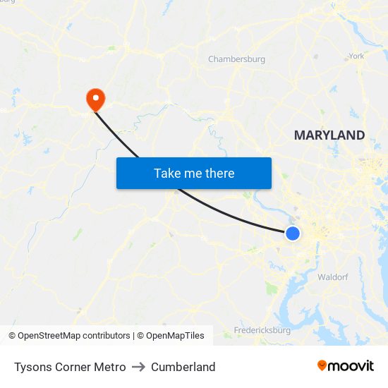 Tysons Corner Metro to Cumberland map