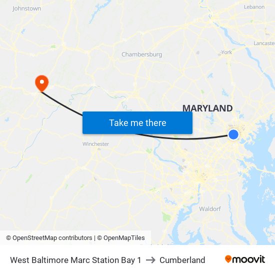 West Baltimore Marc Station Bay 1 to Cumberland map