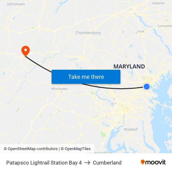 Patapsco Lightrail Station Bay 4 to Cumberland map