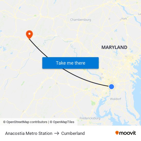 Anacostia Metro Station to Cumberland map