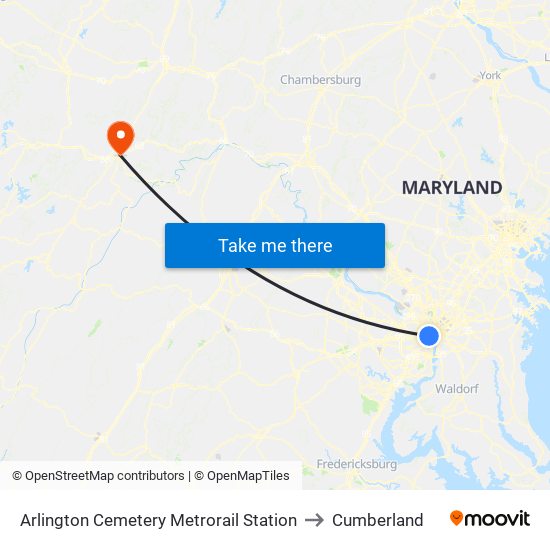 Arlington Cemetery  Metrorail Station to Cumberland map