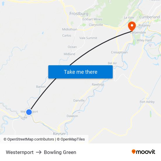 Westernport to Bowling Green map