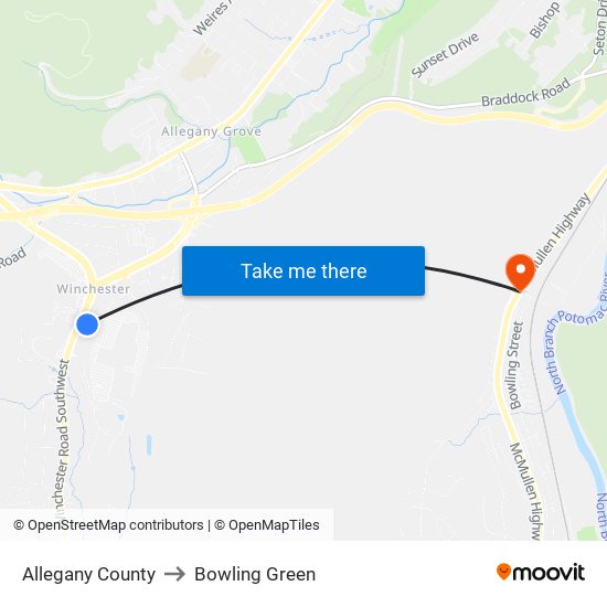 Allegany County to Bowling Green map