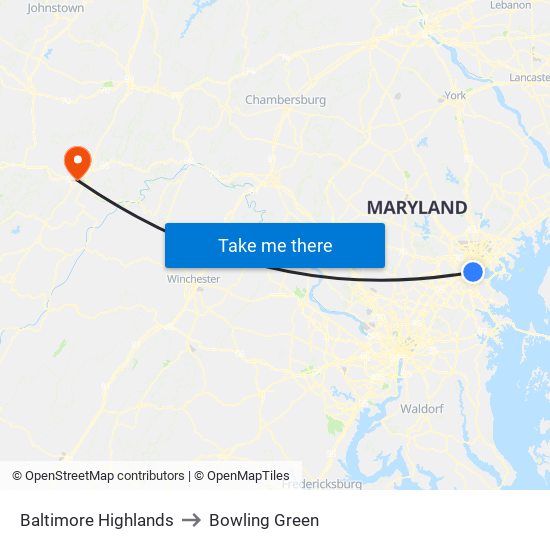 Baltimore Highlands to Bowling Green map