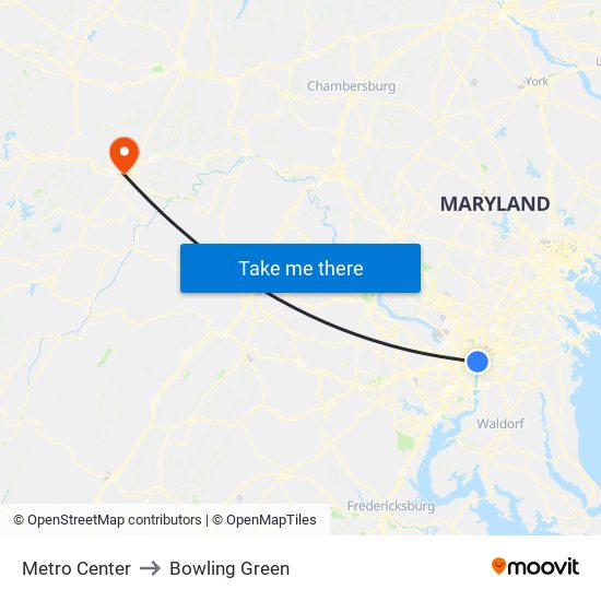 Metro Center to Bowling Green map