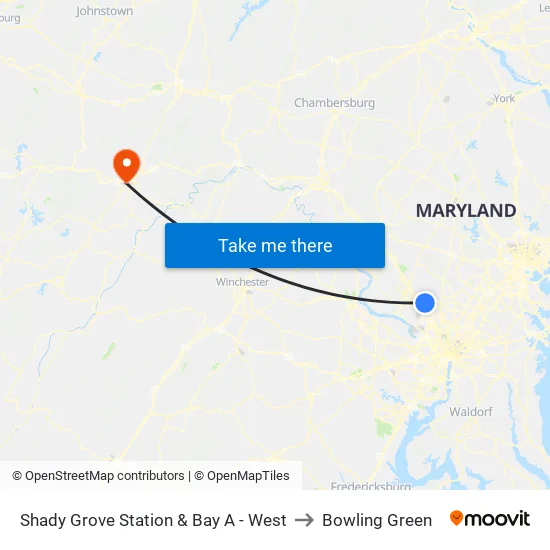 Shady Grove Station & Bay J to Bowling Green map