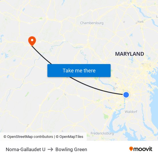 Noma-Gallaudet U to Bowling Green map