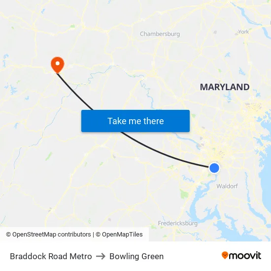 Braddock Road Metro to Bowling Green map