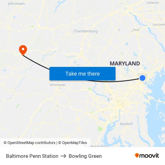 Baltimore Penn Station to Bowling Green map
