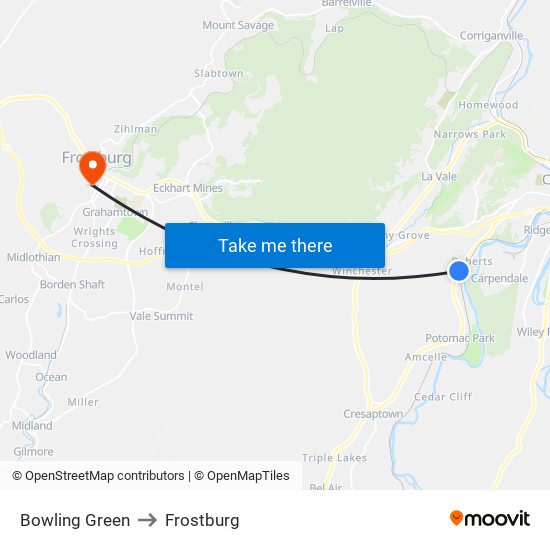 Bowling Green to Frostburg map