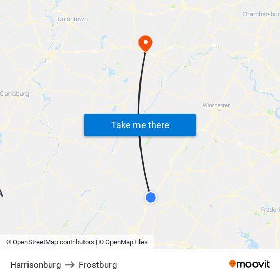 Harrisonburg to Frostburg map