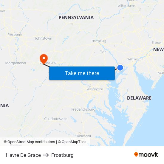 Havre De Grace to Frostburg map