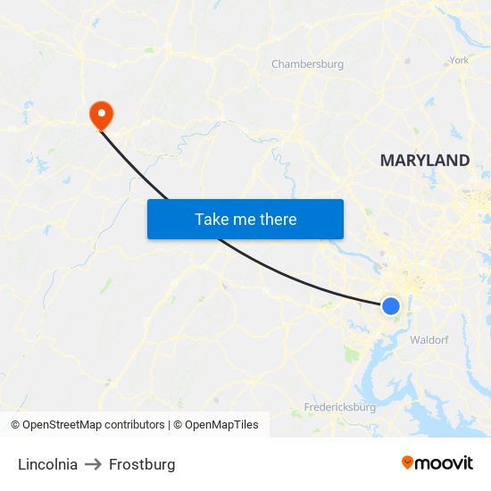 Lincolnia to Frostburg map