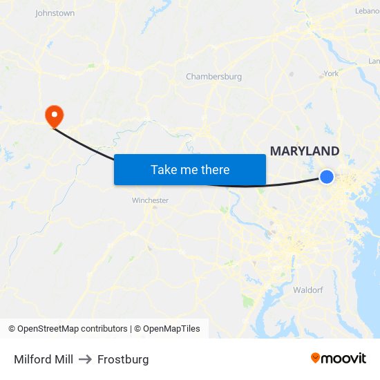 Milford Mill to Frostburg map