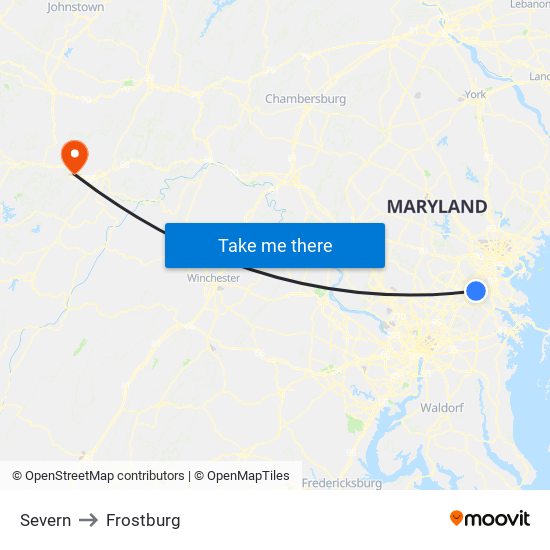 Severn to Frostburg map