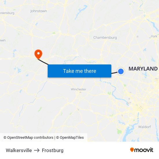 Walkersville to Frostburg map