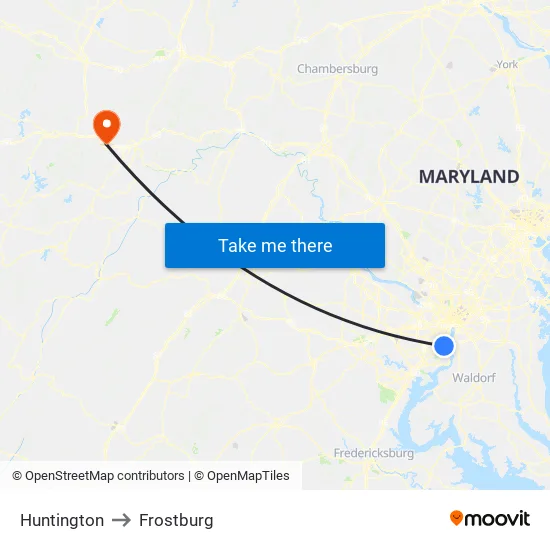 Huntington to Frostburg map