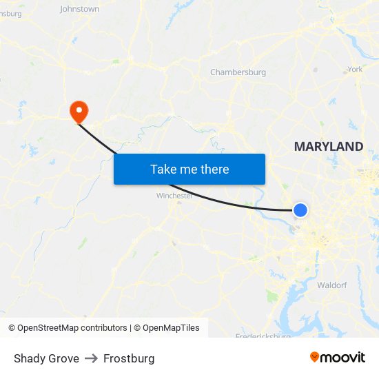 Shady Grove to Frostburg map