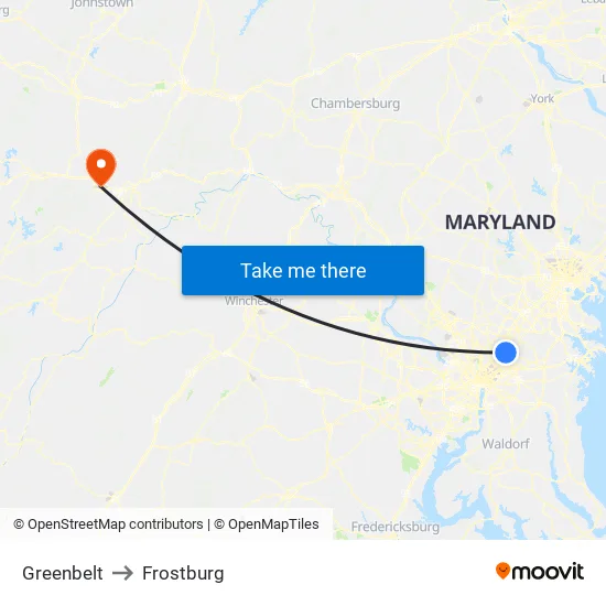 Greenbelt to Frostburg map