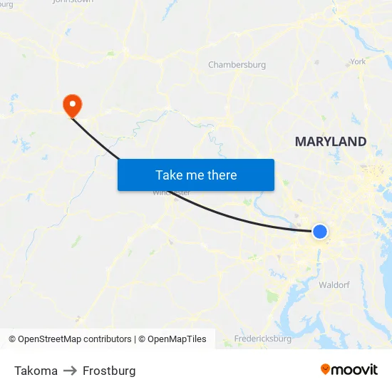 Takoma to Frostburg map
