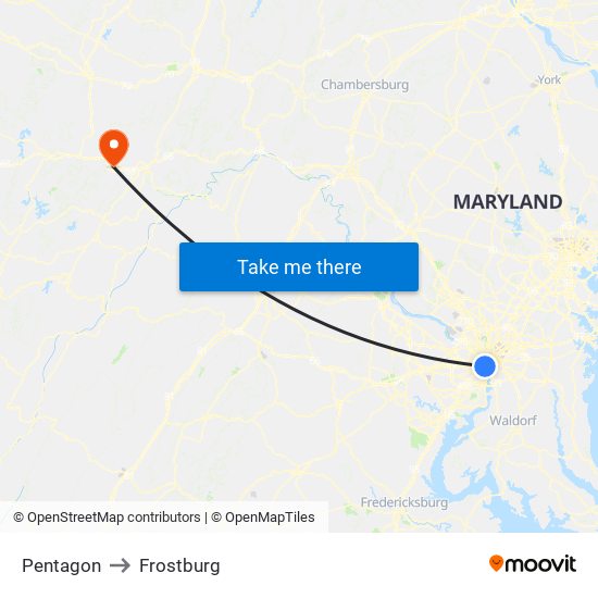 Pentagon to Frostburg map