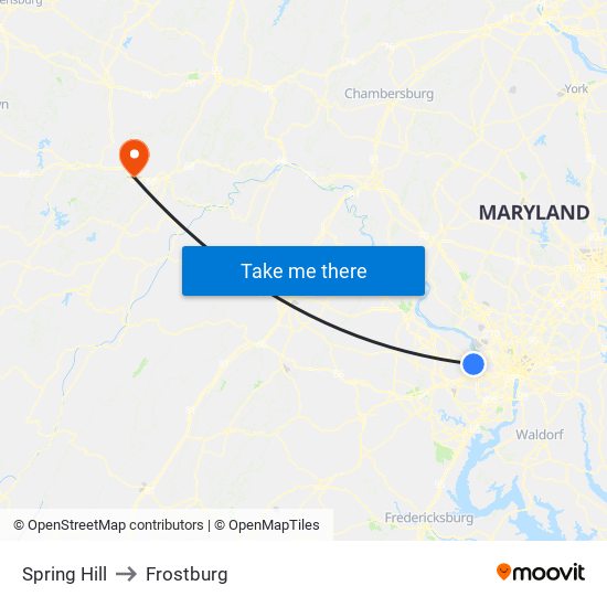 Spring Hill to Frostburg map