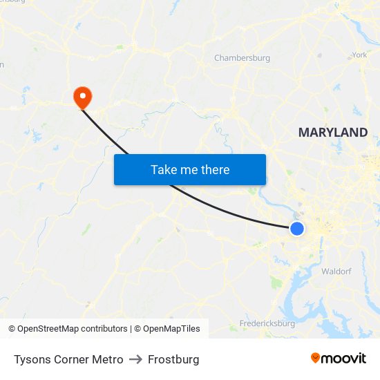 Tysons Corner Metro to Frostburg map
