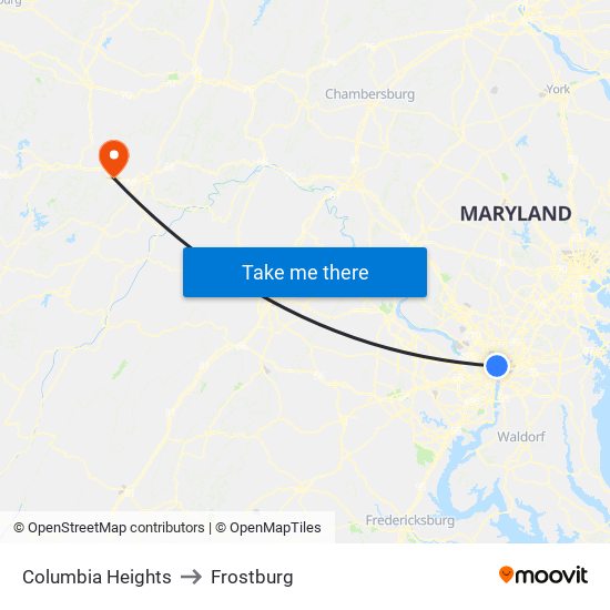 Columbia Heights to Frostburg map