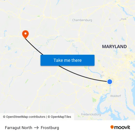 Farragut North to Frostburg map