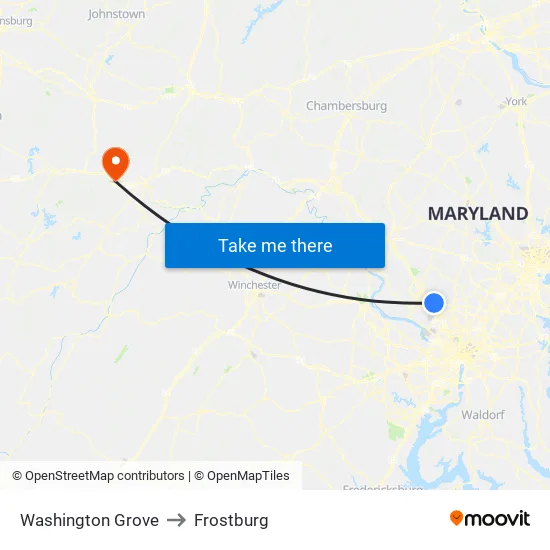 Washington Grove to Frostburg map