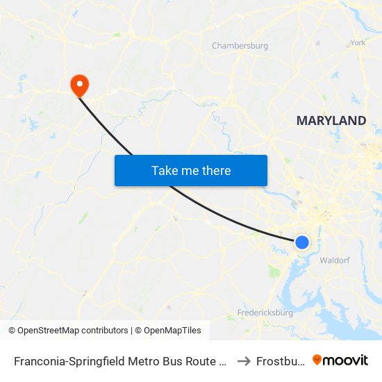 Franconia-Springfield Metro Bus Route 301 to Frostburg map