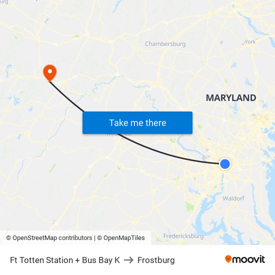 Fort Totten+Bay K to Frostburg map