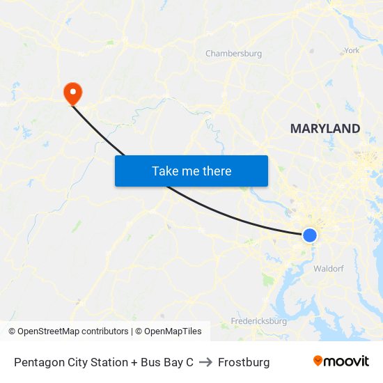 Pentagon City+Bus Bay C to Frostburg map