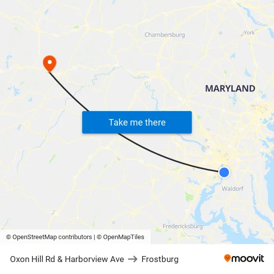 Oxon Hill Rd & Harborview Ave to Frostburg map
