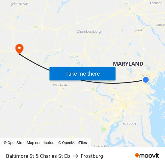 Baltimore St & Charles St Eb to Frostburg map