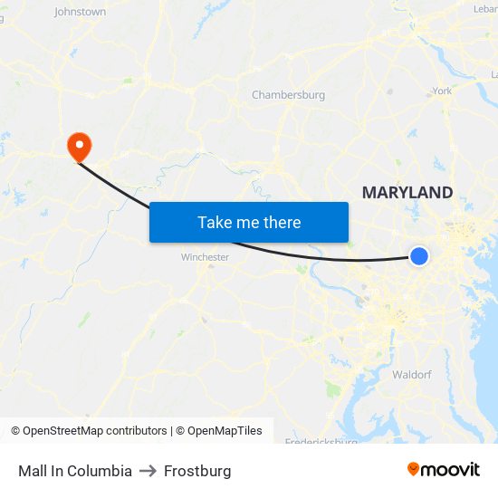 Mall In Columbia to Frostburg map