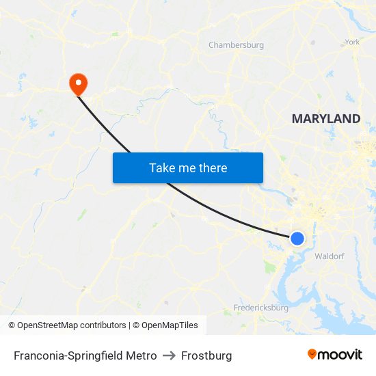 Franconia-Springfield Metro to Frostburg map