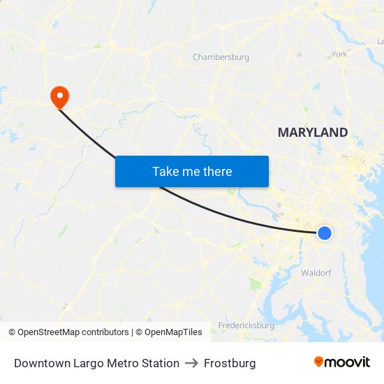 Downtown Largo Metro Station to Frostburg map