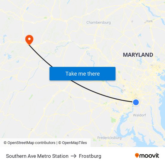 Southern Ave Metro Station to Frostburg map